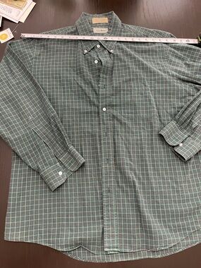L.L. Bean Men's Dark Green Windowpane Button-Down Shirt 17 - 33